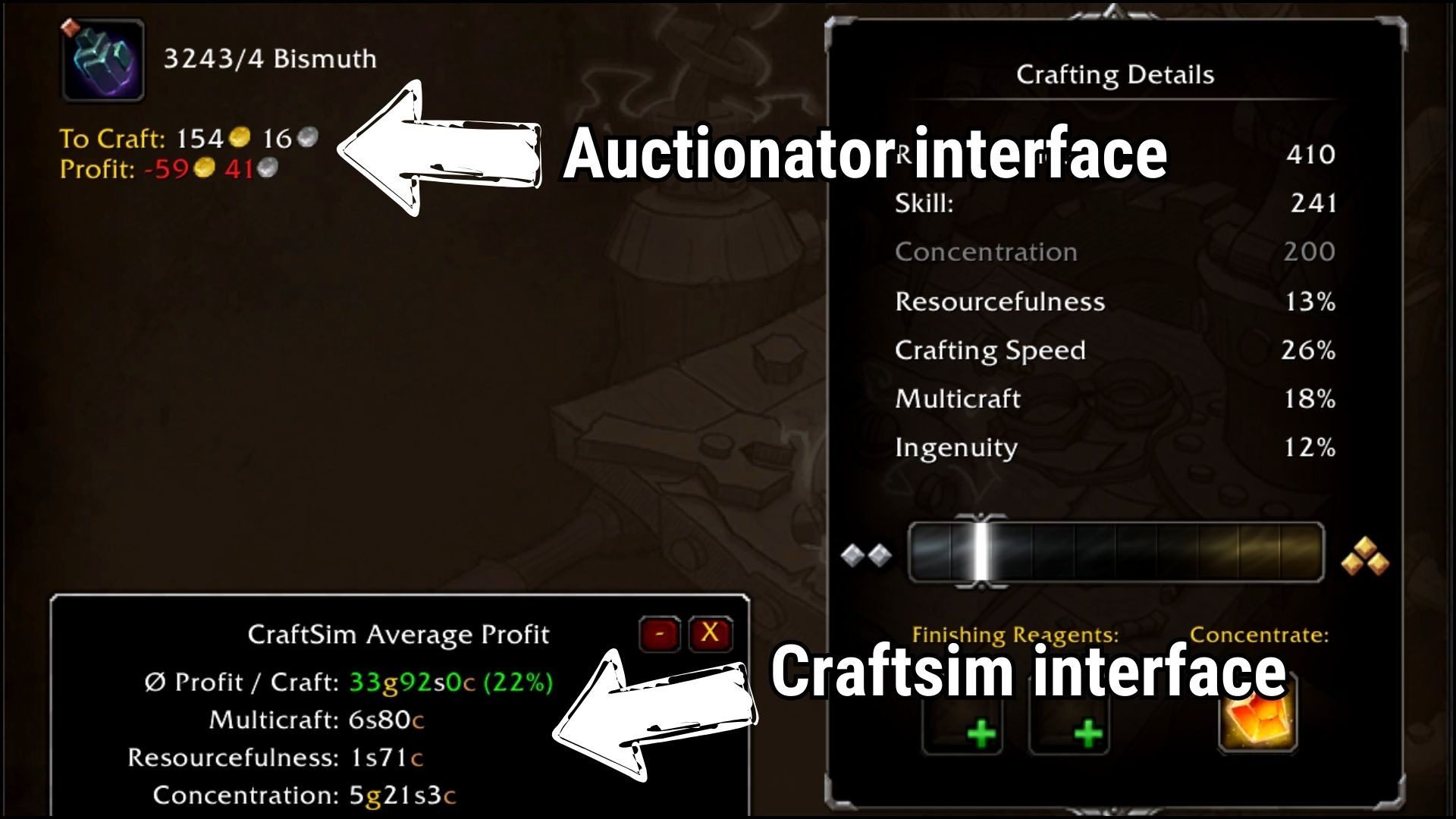 Craftsim profit interface