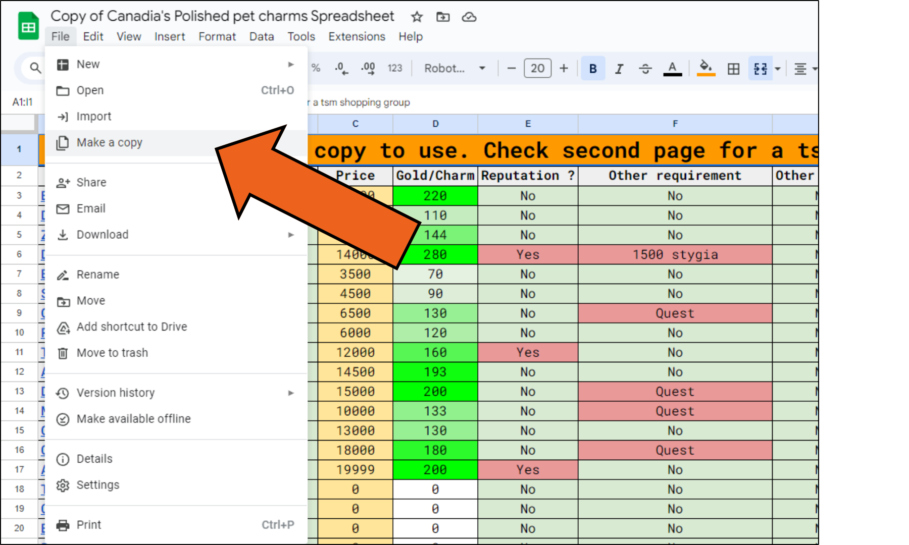 making a copy google sheets