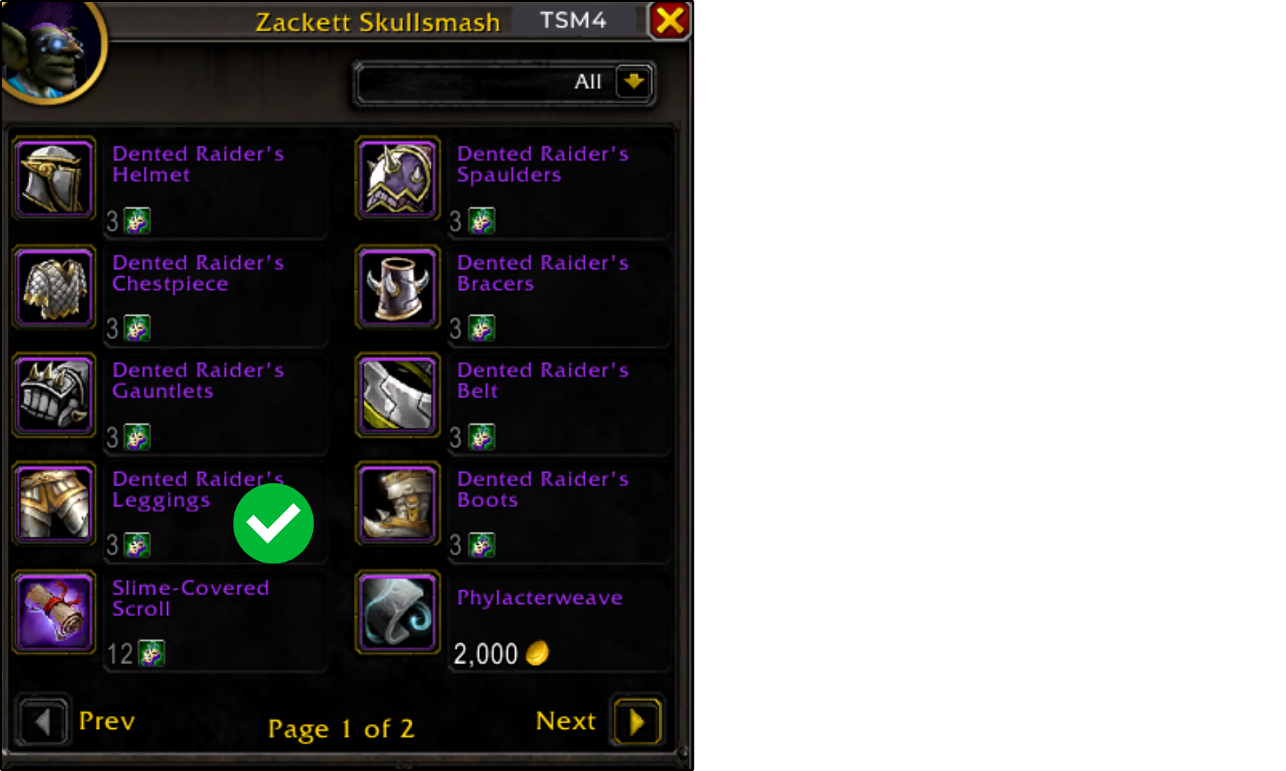 Naxxramas dented raider's leggings