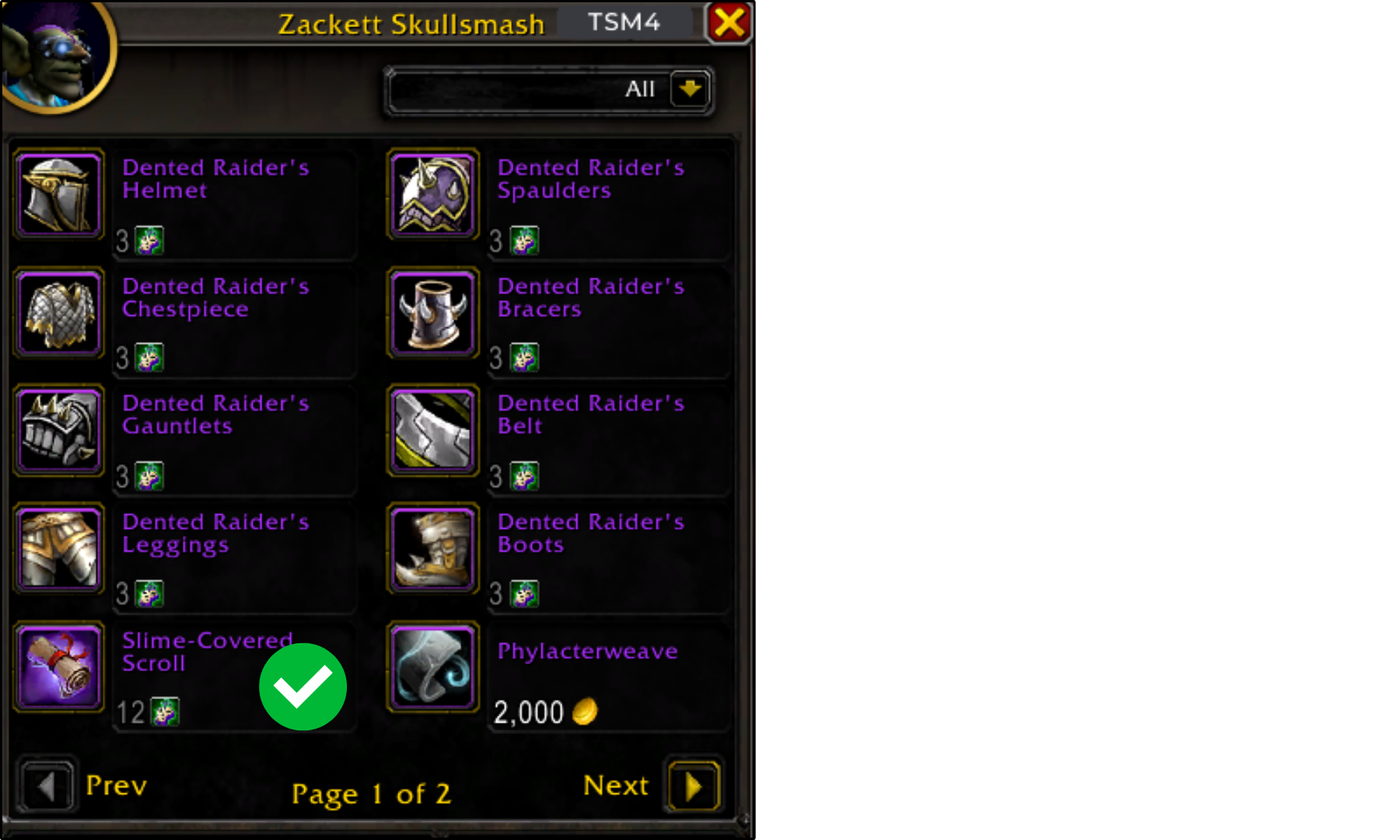 Naxxramas slime-covered scroll recipes