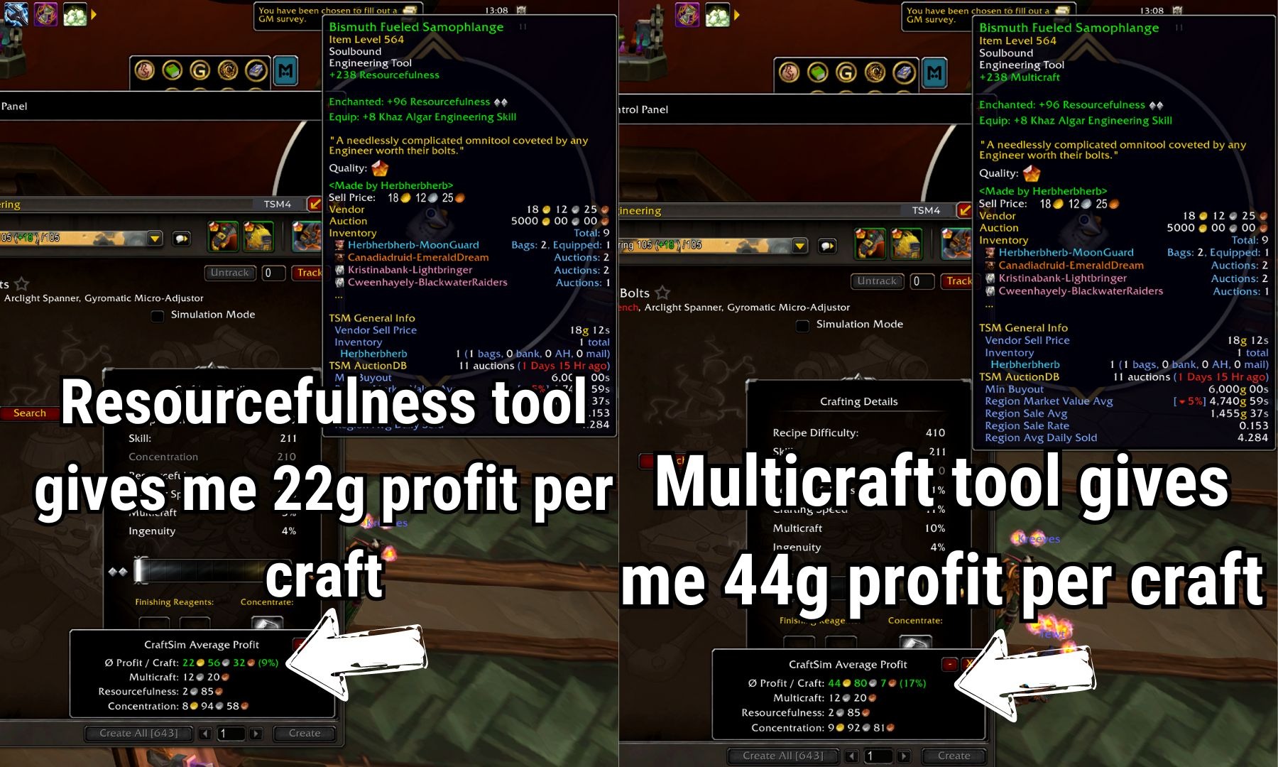 Impact on profession tool in wow